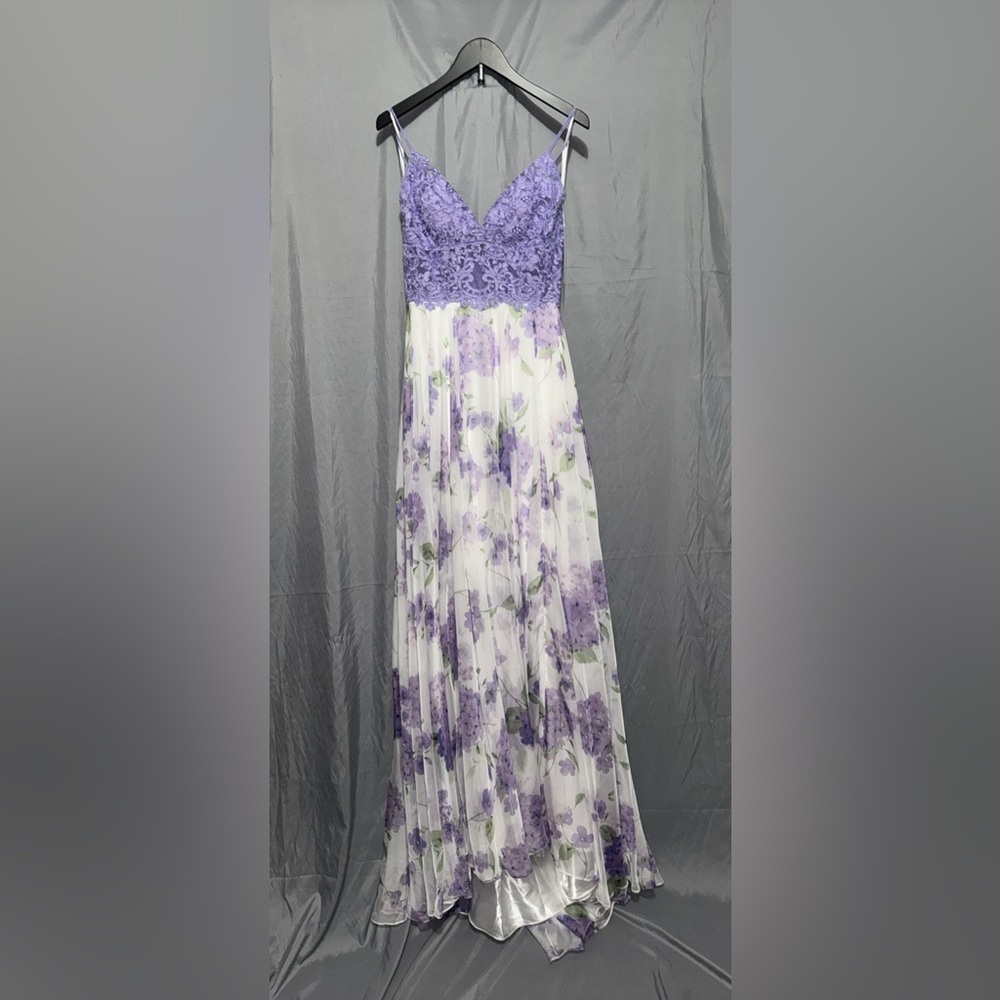 Sherri Hill 6 Lavender Lace Bodice Floral Maxi Dress New